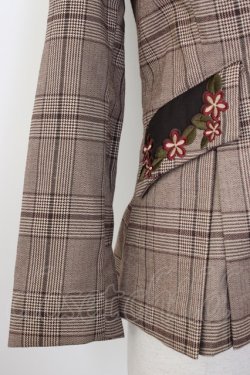 画像5: axes femme NOSTALGIE / 刺繍入りグレンチェックジャケット M ブラウン T-26-01-18-017-AX-JA-SA-ZT