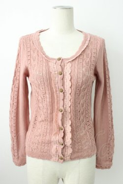 画像1: axes femme / 透かし編み柄カーディガン  ピンク T-26-01-21-005-AX-TO-SA-ZT