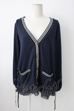 画像1: axes femme / サイドポケット裾シフォンカーディガン  ネイビーＸ白 T-26-01-21-011-AX-TO-SA-ZT