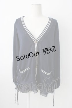 画像1: axes femme / サイドポケット裾シフォンカーディガン  ネイビーＸ白 T-26-01-21-011-AX-TO-SA-ZT551