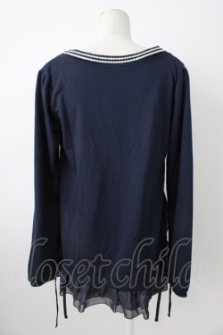 画像2: axes femme / サイドポケット裾シフォンカーディガン  ネイビーＸ白 T-26-01-21-011-AX-TO-SA-ZT