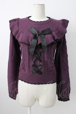 画像1: DearMyLove / ハートくり抜きレースアップニット M パープルＸ黒 T-26-01-21-012-EL-TO-SA-ZT