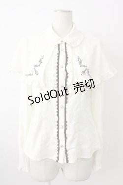 画像1: axes femme kawaii / 刺繍入りケープ付2wayブラウス M キナリ T-26-01-21-002-AX-BL-SA-ZT