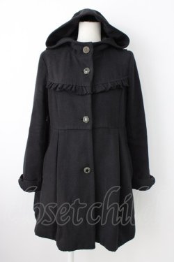 画像1: axes femme / BackフリルAラインコート M ブラック T-26-01-21-018-AX-CO-SA-ZT