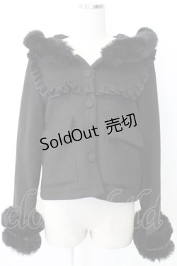 画像1: MA*RS / サイド編み下げ&ファースクエア衿ショートコート  黒 T-26-01-26-025-EL-CO-SA-ZT-C012