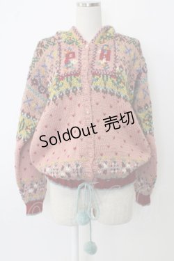 画像1: PINK HOUSE / PHデザイン裾ポンポンフードニットカーディガン  ピンク T-26-01-26-026-LO-TO-SA-ZT