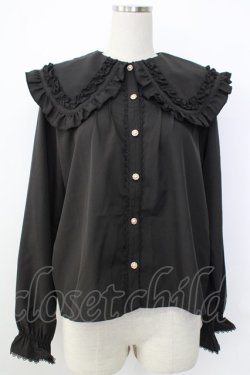 画像1: axes femme POETIQUE / フリルビッグ襟ブラウス M ブラック T-26-01-26-011-AX-BL-SA-ZT