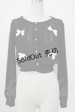 画像1: axes femme POETIQUE / リボン付透かし編みニットカーディガン  黒Ｘ白 T-26-01-26-014-AX-TO-SA-ZT