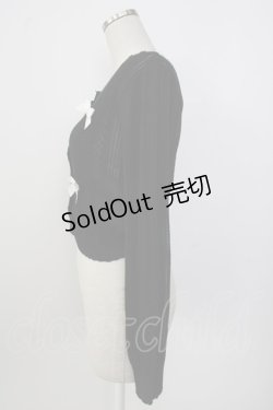 画像3: axes femme POETIQUE / リボン付透かし編みニットカーディガン  黒Ｘ白 T-26-01-26-014-AX-TO-SA-ZT