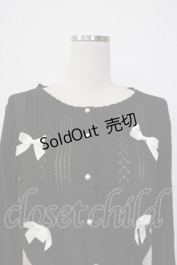 画像4: axes femme POETIQUE / リボン付透かし編みニットカーディガン  黒Ｘ白 T-26-01-26-014-AX-TO-SA-ZT