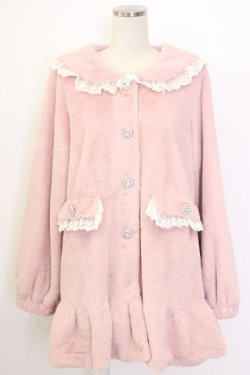 画像1: DearMyLove / セーラーレースリボンファーコート M ピンク T-26-01-27-001-EL-CO-SA-ZT