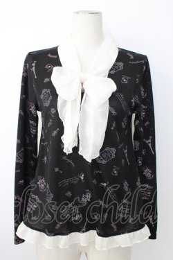 画像1: axes femme / 総パリ柄ボータイプルオーバー  黒Ｘ白 T-26-01-28-003-AX-TO-SA-ZT