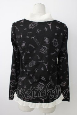 画像2: axes femme / 総パリ柄ボータイプルオーバー  黒Ｘ白 T-26-01-28-003-AX-TO-SA-ZT