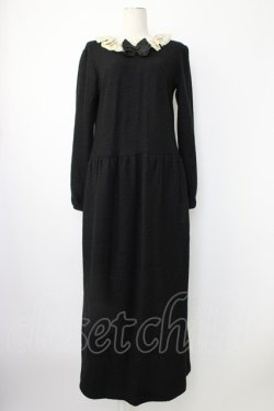 画像1: PINK HOUSE / チュール襟長袖ワンピース  ブラック T-26-01-28-007-LO-OP-SA-ZT