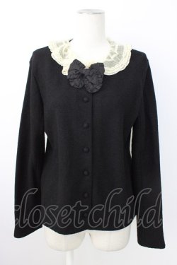 画像1: PINK HOUSE / ドットチュール襟カーディガン L ブラック T-26-01-28-009-LO-TO-SA-ZT