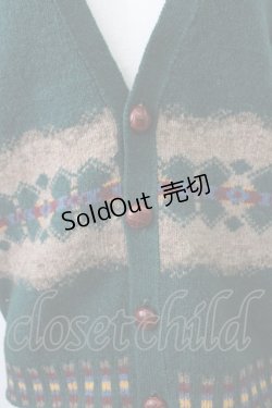 画像4: PINK HOUSE / 幾何学柄Vネックカーディガン  グリーン T-26-01-29-009-LO-TO-SA-ZT