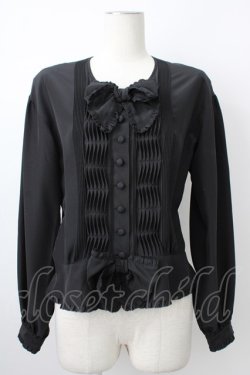 画像1: PINK HOUSE / 2つリボン&ピンタックフリルカフス長袖ブラウス  ブラック T-26-01-29-010-LO-BL-SA-ZT