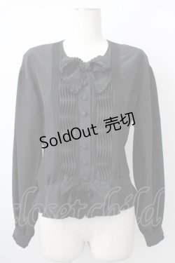 画像1: PINK HOUSE / 2つリボン&ピンタックフリルカフス長袖ブラウス  ブラック T-26-01-29-010-LO-BL-SA-ZT582