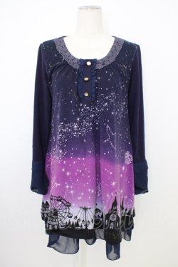 画像1: axes femme / 星座グラデ柄カットチュニック M パープル T-26-02-01-004-AX-OP-SA-ZT