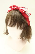画像1: Cute.Q / パールレースリボンカチューシャ  赤Ｘ白 T-26-02-01-033-EL-AC-SA-ZT575-F003 (1)