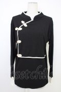 axes femme / チャイナボタンリブトップス  ブラック T-26-02-01-007-AX-TO-SA-ZT
