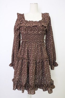 画像1: axes femme POETIQUE / ギャザーフリル長袖ワンピース  ブラウン T-26-02-01-010-AX-OP-SA-ZT