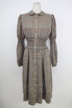 画像1: axes femme NOSTALGIE / シャーリングチェックワンピ  ブラウン T-26-02-01-011-AX-OP-SA-ZT