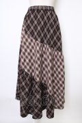 axes femme / チェック切替ロングスカート M ブラウン T-26-02-01-017-AX-SK-SA-ZT