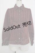 axes femme / 王冠ボタンストライプフリルブラウス  ボルドー T-26-02-02-004-AX-BL-SA-ZT