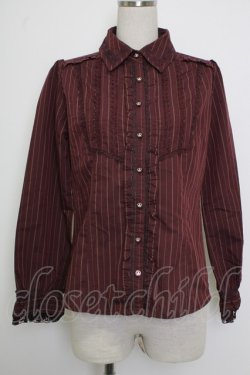 画像1: axes femme / 王冠ボタンストライプフリルブラウス  ボルドー T-26-02-02-004-AX-BL-SA-ZT