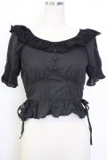 axes femme POETIQUE / コットンレース襟半袖トップス  黒 T-26-02-02-006-AX-TO-SA-ZT