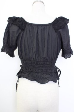 画像2: axes femme POETIQUE / コットンレース襟半袖トップス  黒 T-26-02-02-006-AX-TO-SA-ZT