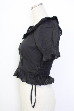 画像3: axes femme POETIQUE / コットンレース襟半袖トップス  黒 T-26-02-02-006-AX-TO-SA-ZT