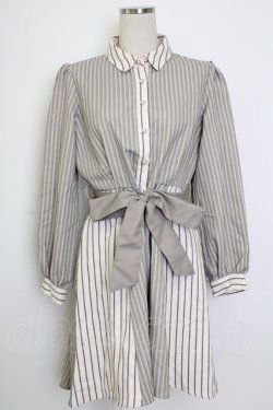 画像1: axes femme / ストライプ切替シャツチュニ  ブラウン T-26-02-02-011-AX-OP-SA-ZT