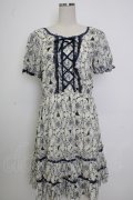 axes femme / シルエット柄レースアップワンピース M キナリ T-26-02-02-012-AX-OP-SA-ZT