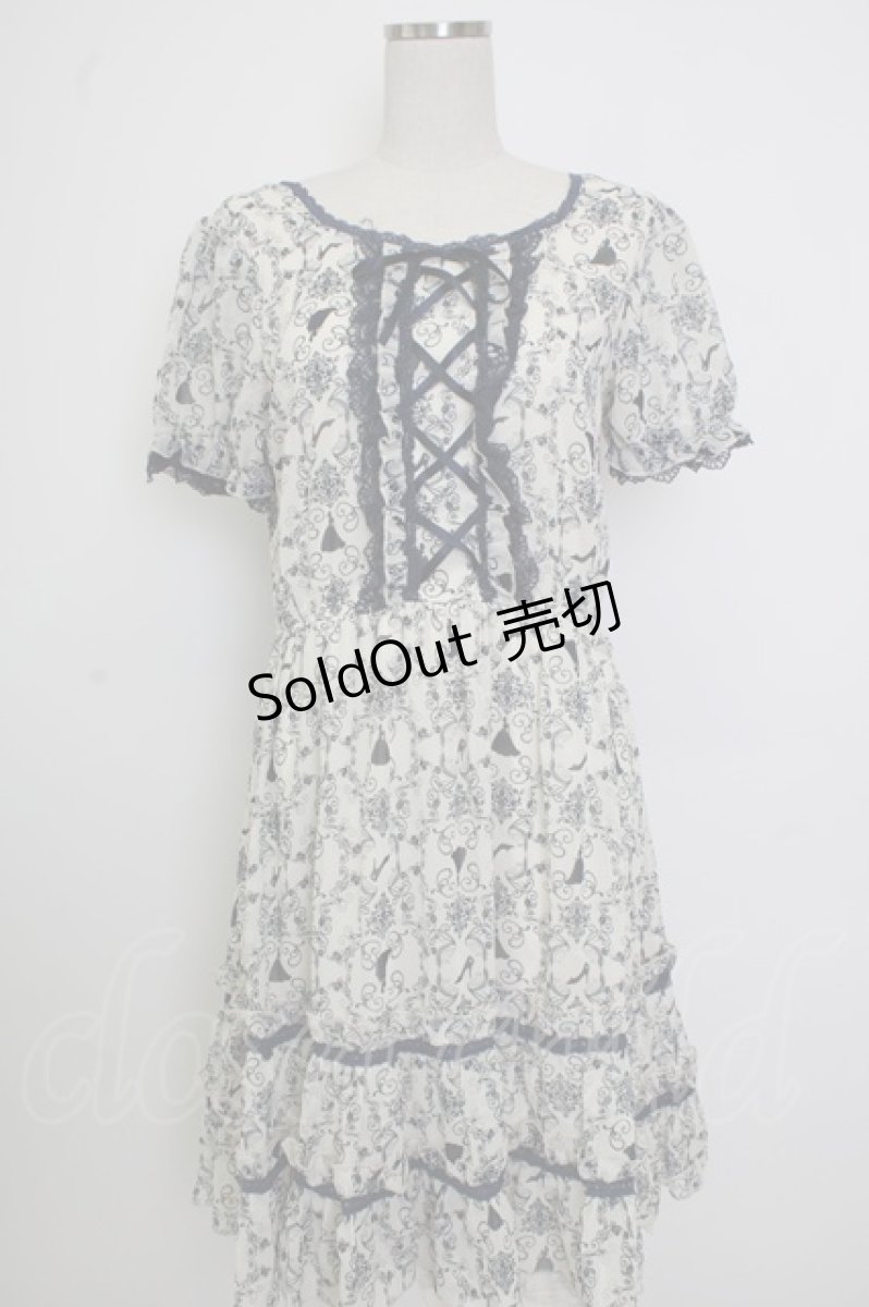 画像1: axes femme / シルエット柄レースアップワンピース M キナリ T-26-02-02-012-AX-OP-SA-ZT579 (1)