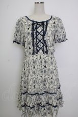 画像1: axes femme / シルエット柄レースアップワンピース M キナリ T-26-02-02-012-AX-OP-SA-ZT579 (1)