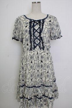 画像1: axes femme / シルエット柄レースアップワンピース M キナリ T-26-02-02-012-AX-OP-SA-ZT