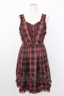 画像1: axes femme / フロッキーptチェックジャンパースカート M ボルドー T-26-02-03-023-AX-OP-SA-ZT