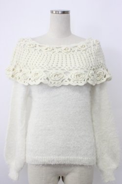 画像1: axes femme POETIQUE / 鈎針編み襟デザインニットプルオーバー M シロ T-26-02-03-004-AX-TO-SA-ZT