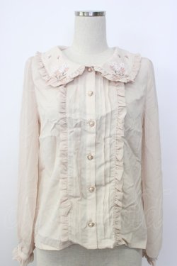 画像1: axes femme POETIQUE / 襟花刺繍ブラウス M アワピンク T-26-02-03-009-AX-BL-SA-ZT