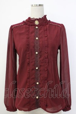 画像1: axes femme / 異素材使いブラウス風プルオーバー  ボルドー T-26-02-03-017-AX-TO-SA-ZT