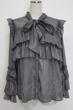 画像1: axes femme / ラメシアー楊柳フリルブラウス  グレー T-26-02-04-008-AX-BL-SA-ZT