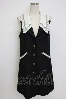 画像1: axes femme POETIQUE / レース襟ロングベスト M ブラック T-26-02-04-014-AX-TO-SA-ZT