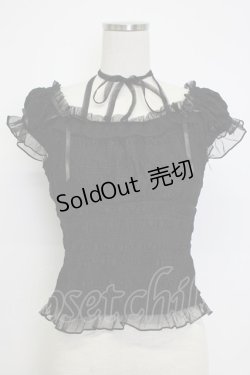 画像1: axes femme / プチローズリボン半袖トップス  黒 T-26-02-04-015-AX-TO-SA-ZT