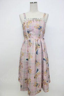 画像1: axes femme kawaii / ロイヤルベアーズ柄ジャンスカ  ピンク T-26-02-04-016-AX-OP-SA-ZT