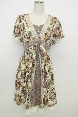 画像1: axes femme / 花柄半袖ワンピース M アイボリー T-26-02-05-026-AX-OP-SA-ZT