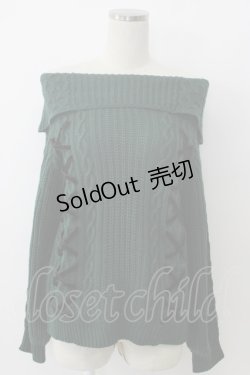 画像1: axes femme / 編み上げオフタートルニット  緑Ｘ黒 T-26-02-05-006-AX-TO-SA-ZT