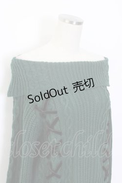 画像3: axes femme / 編み上げオフタートルニット  緑Ｘ黒 T-26-02-05-006-AX-TO-SA-ZT