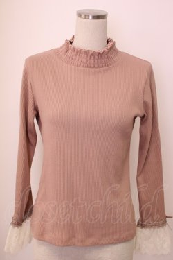 画像1: axes femme / チュールレース袖カットプルオーバー M ピンク T-26-02-05-016-AX-TO-SA-ZT